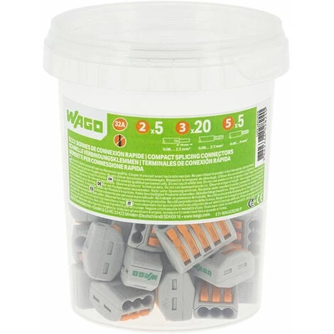 Pot De 30 Bornes De Connexion Automatique S222 2,3 Et 5 Entrées - WAGO 3 Pot De 30 Bornes De Connexion Automatique S222 2,3 Et 5 Entrées - WAGO