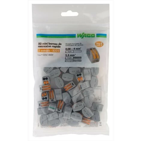 WAGO Lot De 50 Bornes Automatiques à Levier, 2,5 Mm² Pour Rigide Et Souple WAGO 3 WAGO Lot De 50 Bornes Automatiques à Levier, 2,5 Mm² Pour Rigide Et Souple WAGO
