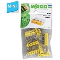 WAGO S2273 10 MINI BORNES DE CONNEXION RAPIDE 5 ENTRÉES POUR FILS RIGIDES - 2273-205 WAG268331