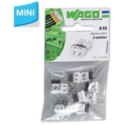 WAGO S2273 10 MINI BORNES DE CONNEXION RAPIDE 2 ENTRÉES POUR FILS RIGIDES - 2273-202 WAG268300