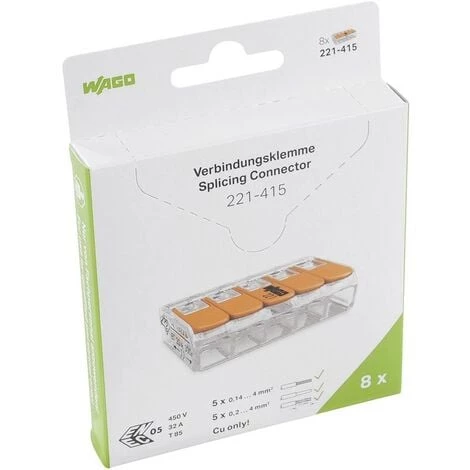 WAGO 221-415/996-008 Borne De Raccordement Flexible: - Rigide: - Nombre De Pôles (num): 5 8 Pc(s) 3 WAGO 221-415/996-008 Borne De Raccordement Flexible: - Rigide: - Nombre De Pôles (num): 5 8 Pc(s)